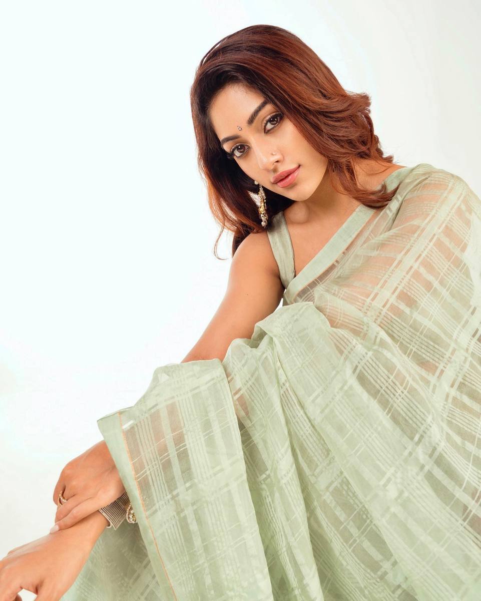 Anu-Emmanuel-Latest-Hot-Stills-in-Green-Saree-3