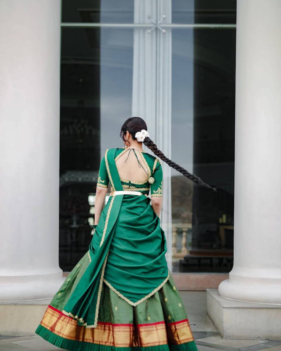 Regina Cassandra Latest Stills in Green Half Saree