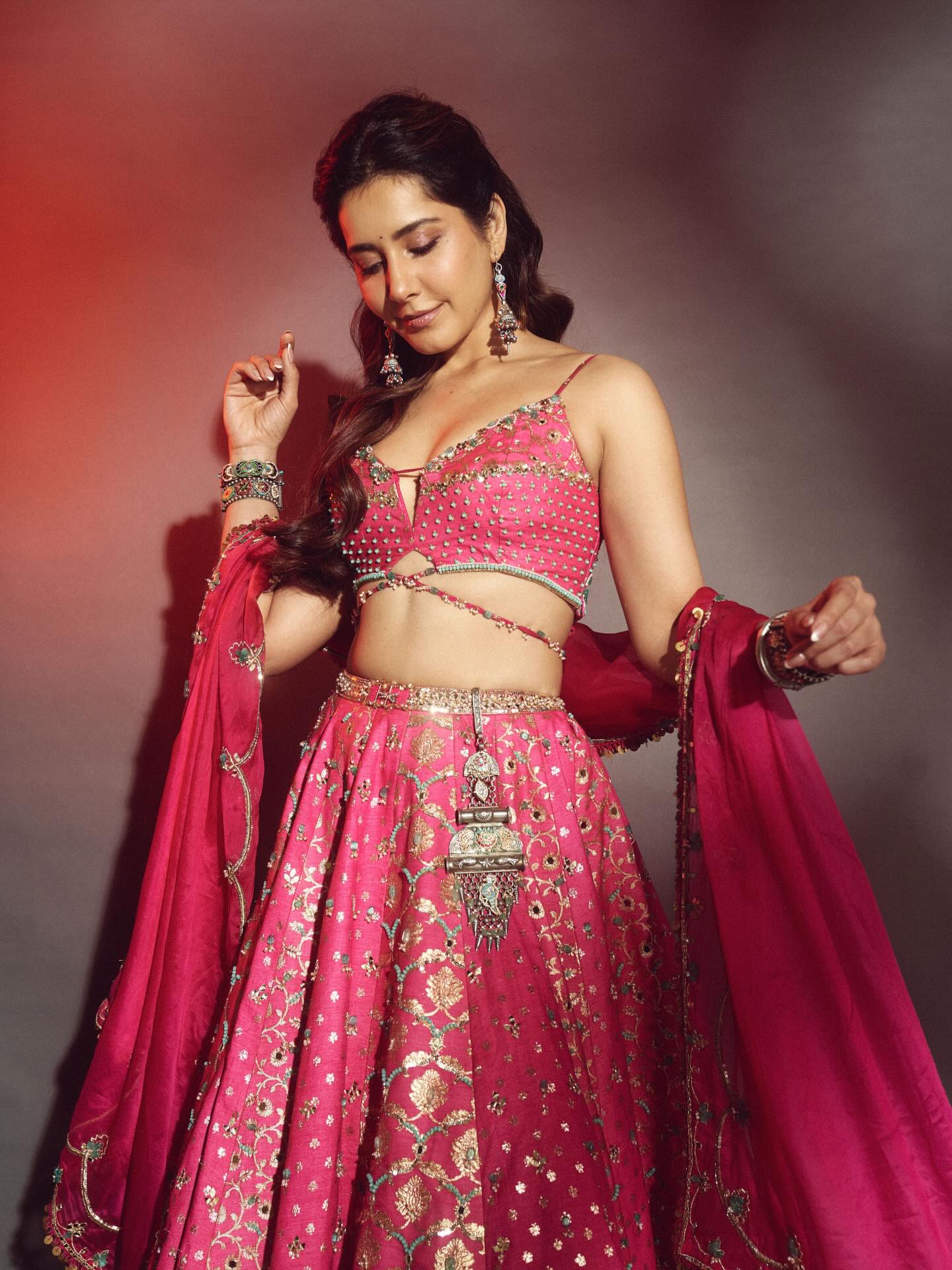 Raashi Khanna Stuns in a Hot Pink Lehenga at Ustad Bhagat Singh Pre-Release Event