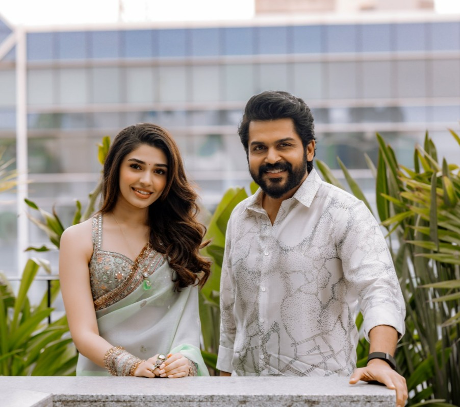 Karthi and Krithi Shetty promotional activities for their Tamil film, Vaa Vaathiyaar