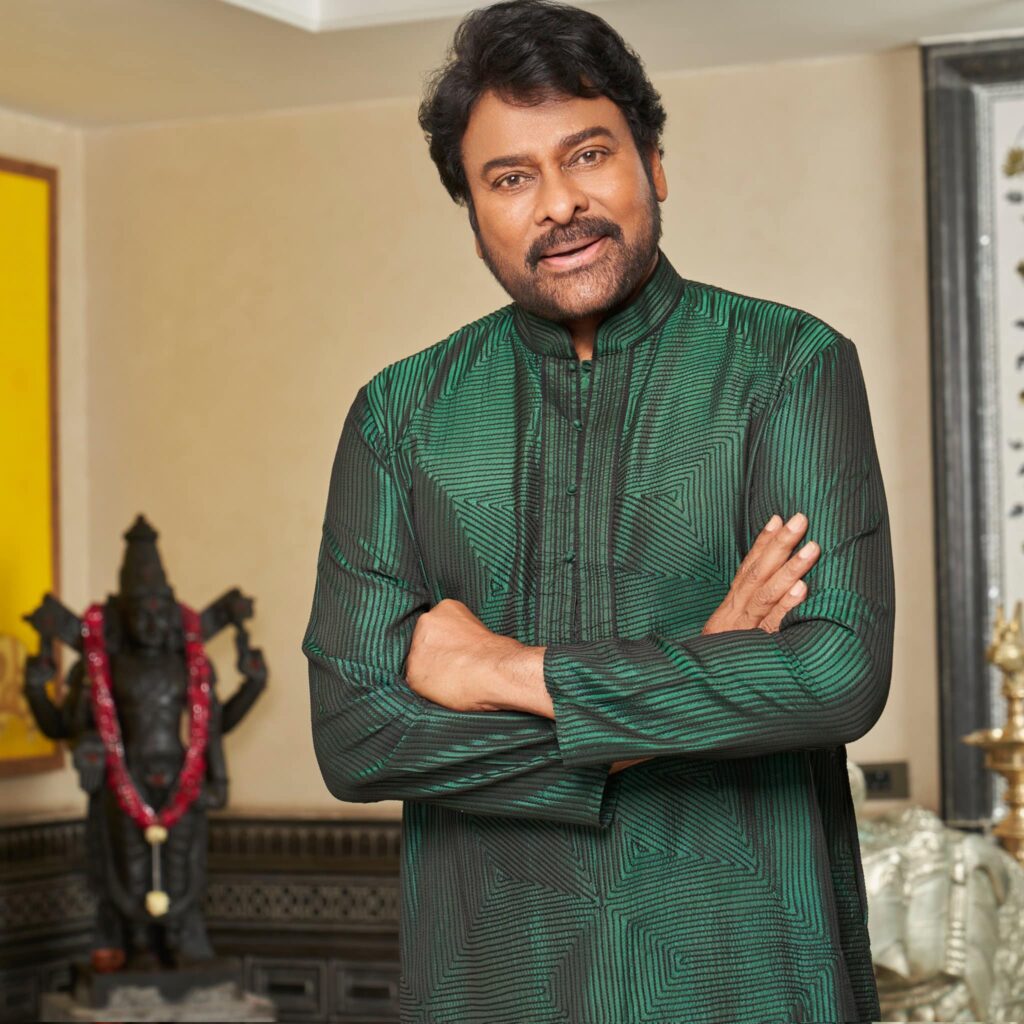 Megastar Chiranjeevi latest styling pics in green kurta