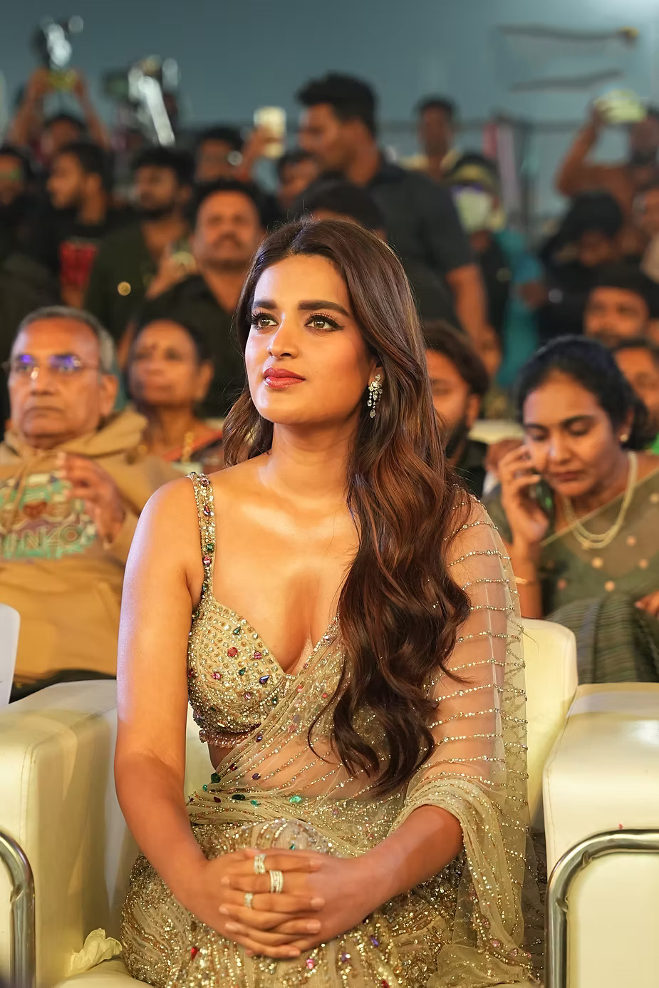 Nidhhi Agerwal Latest Saree Stills At Rajasaab movie event 1